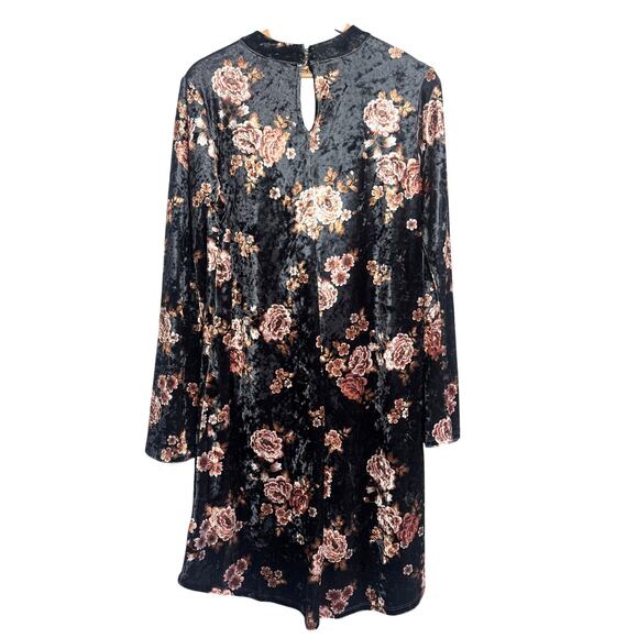 Bobeau Floral Velvet Like Long Sleeve Dress | Black Gold Rose Print | Size M - Picture 4 of 6